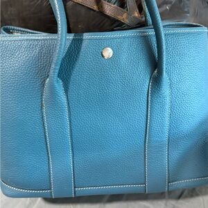 Blue Leather Tote Bag